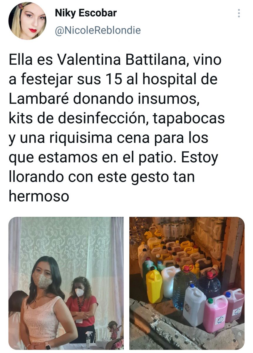 El hermoso gesto de Valentina y su familia fue viralizada en twitter por la usuaria en Niky Escobar.