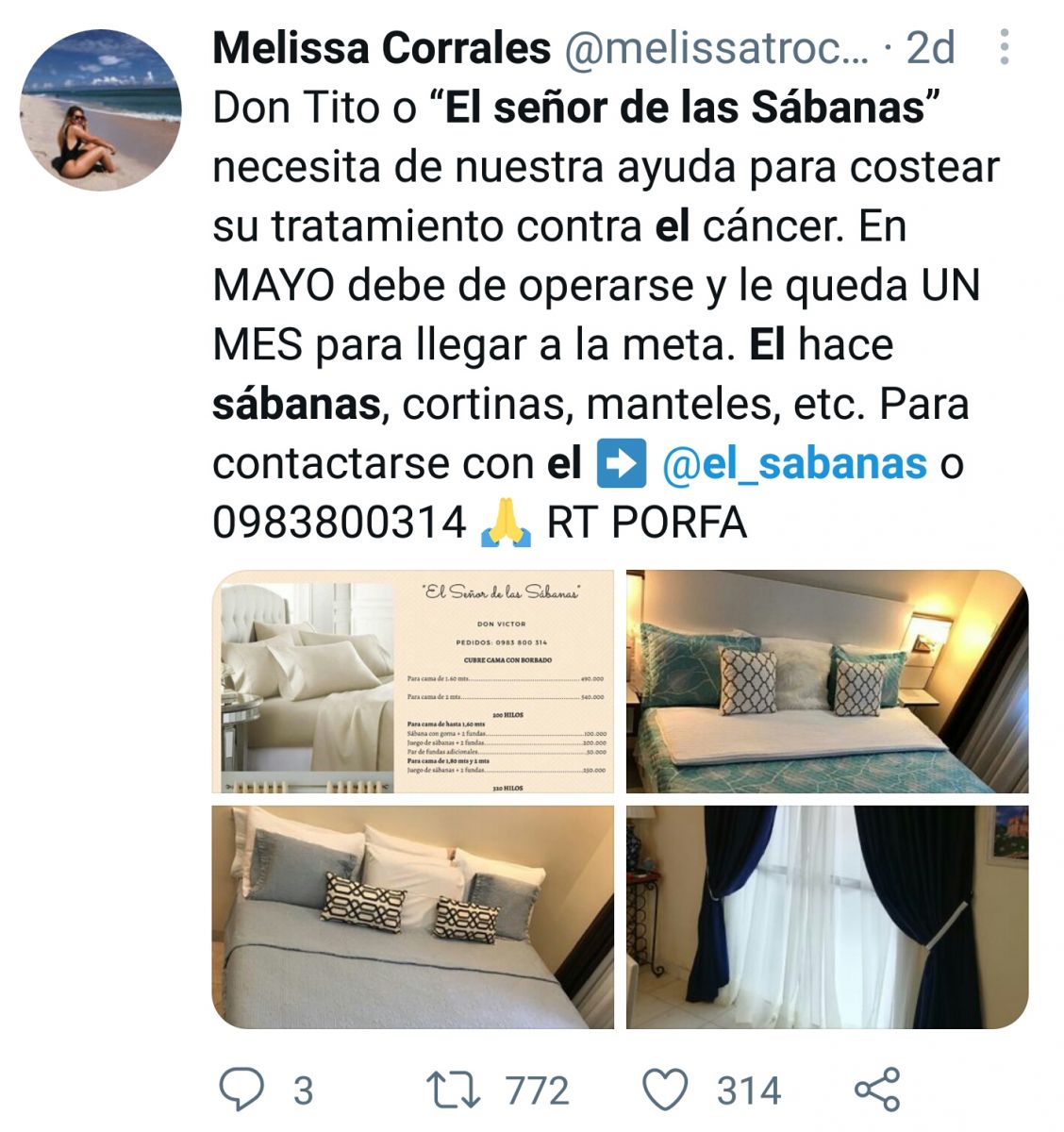 El twitter también hizo lo suyo y los usuarios solidarios le ayudan a publicar para tener mayor alcance y ventas.